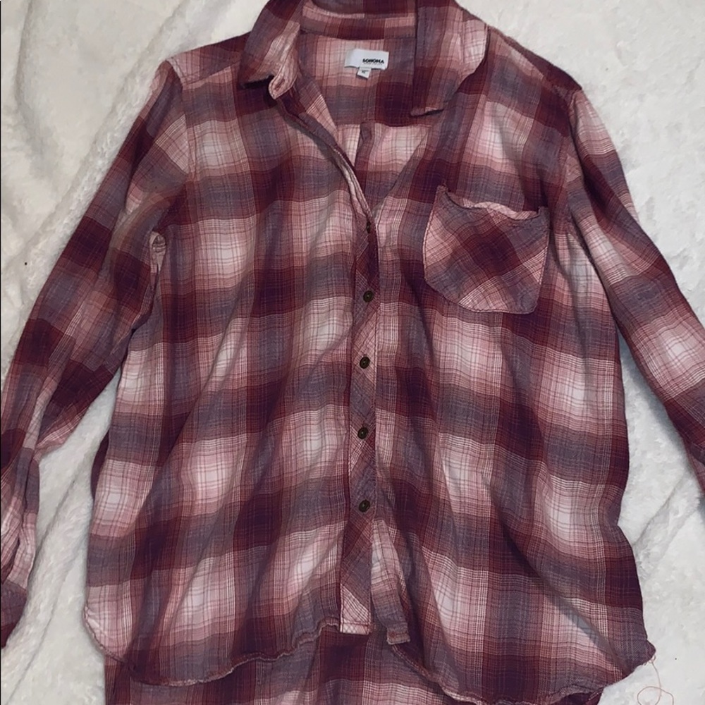 Pink and cream woman’s flannel